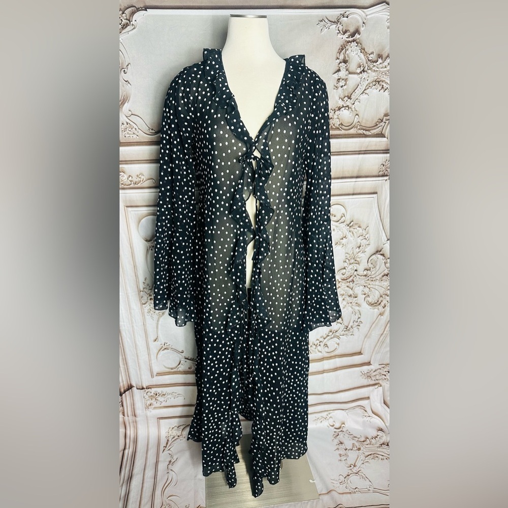 Black & White Polka Dot Tie-Front Cardigan - Picture 2 of 13